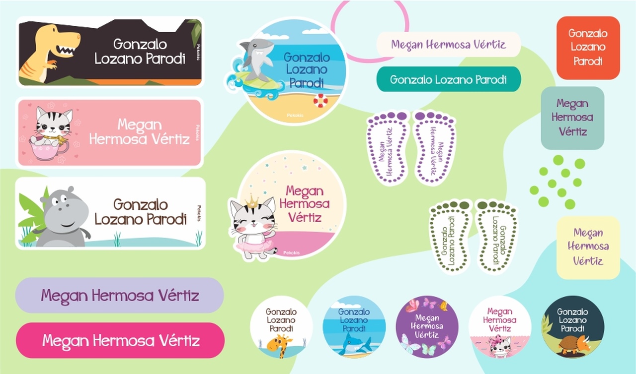 Etiquetas con nombre de tu hijos con animales divertidos