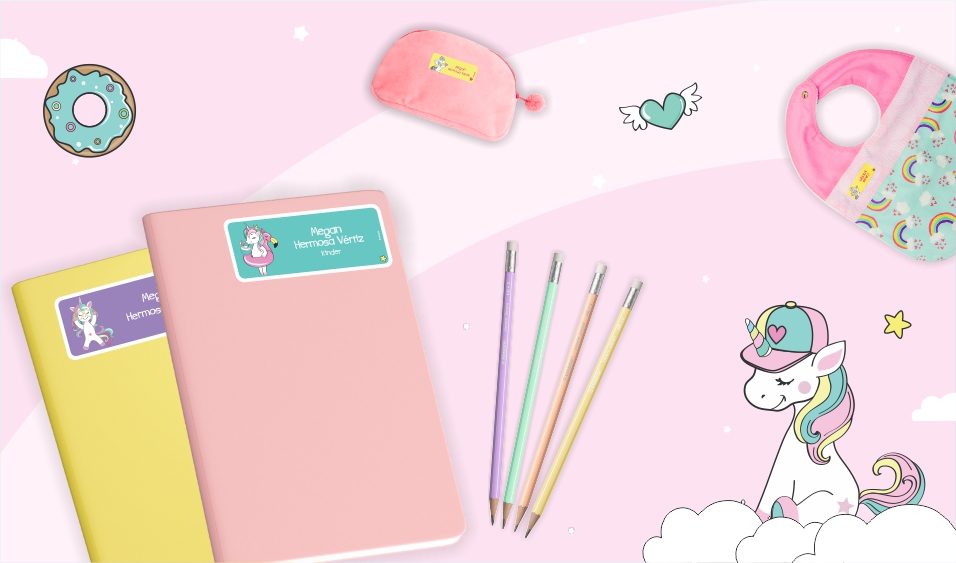 Etiquetas para cuadernos personalizadas diseño Unicornio Baby