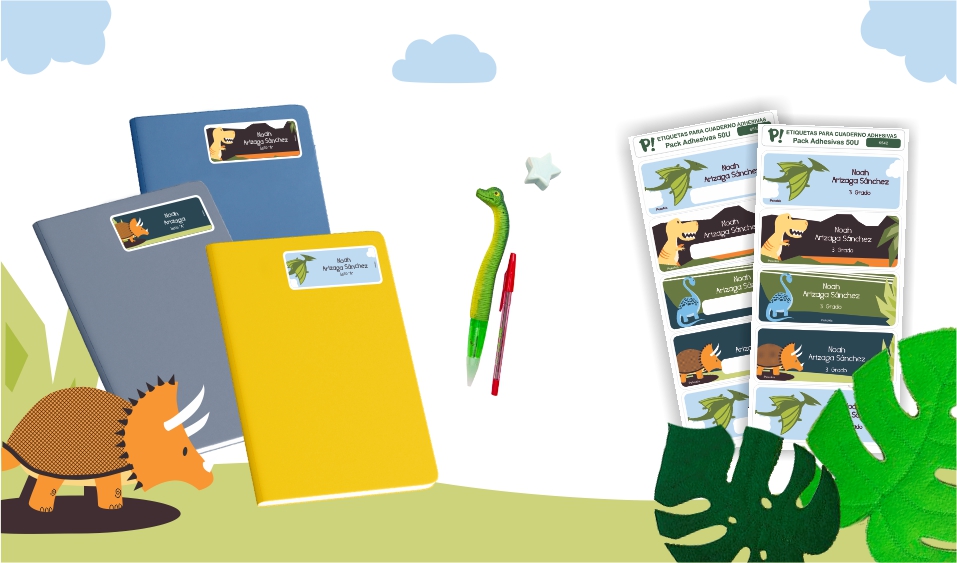 Etiquetas para cuadernos personalizadas de dinosaurios