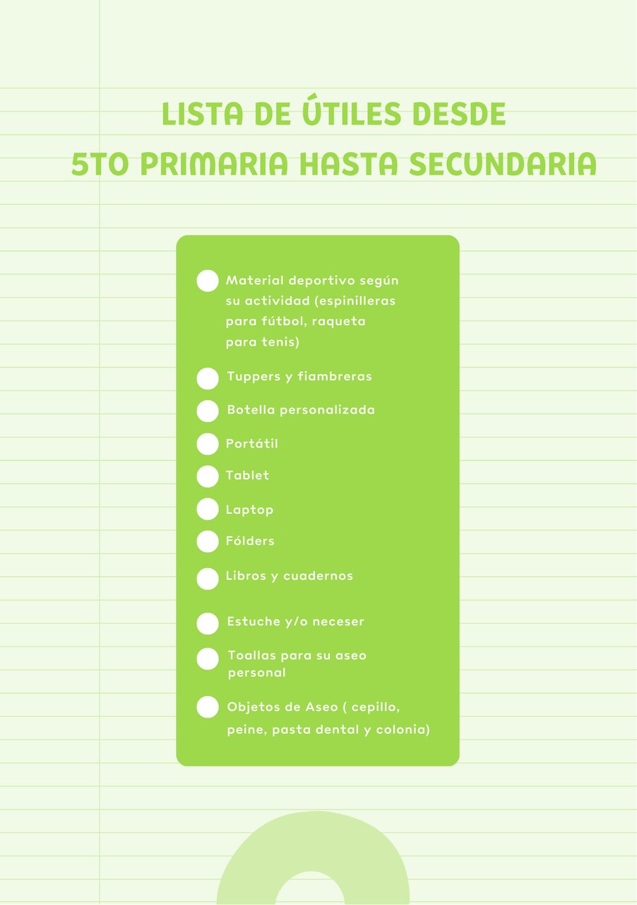Lista de útiles escolares para estudiantes de secundaria y etapa teens