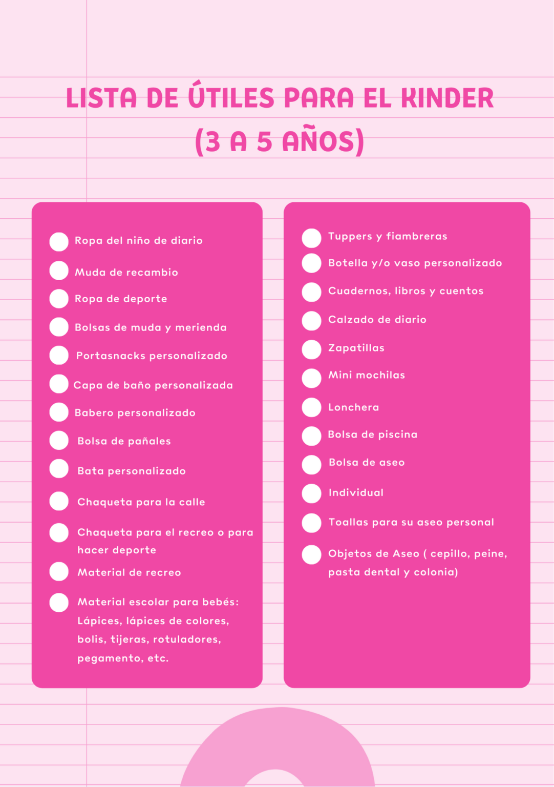Lista de útiles para kinder de 3 a 5 años