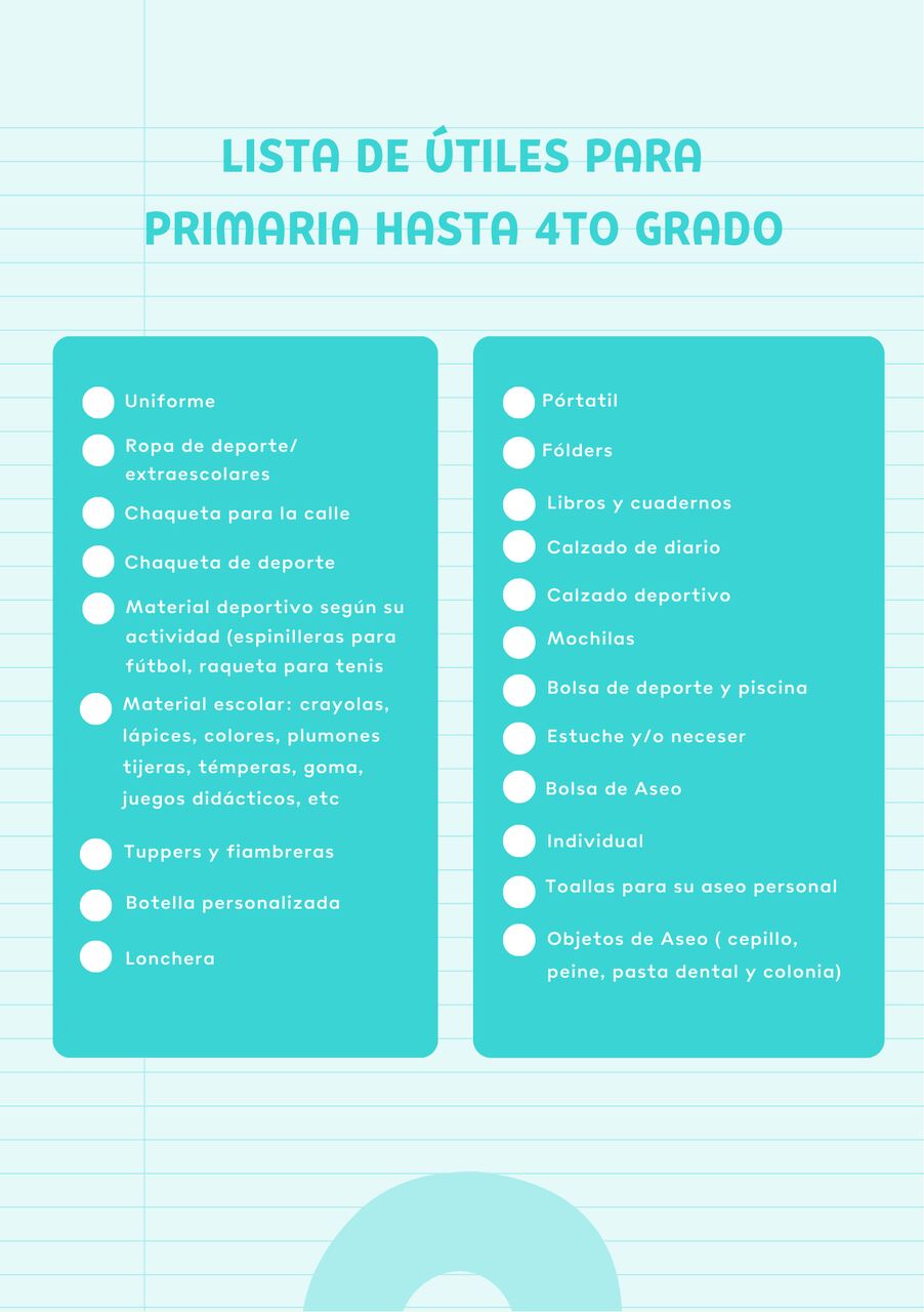 Lista de útiles para primaria de 1.º a 4.º grado