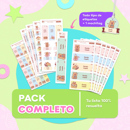 Pack Completo de etiquetas escolares Pekokis