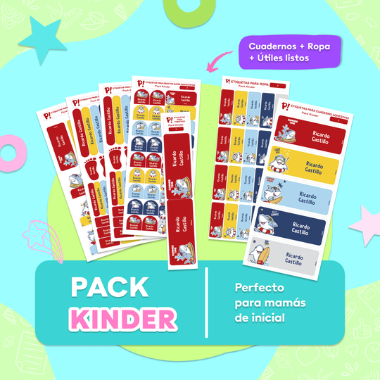 Pack Kinder etiquetas escolares Pekokis