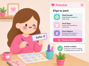Personaliza nombre y diseño en el proceso de compra Pekokis