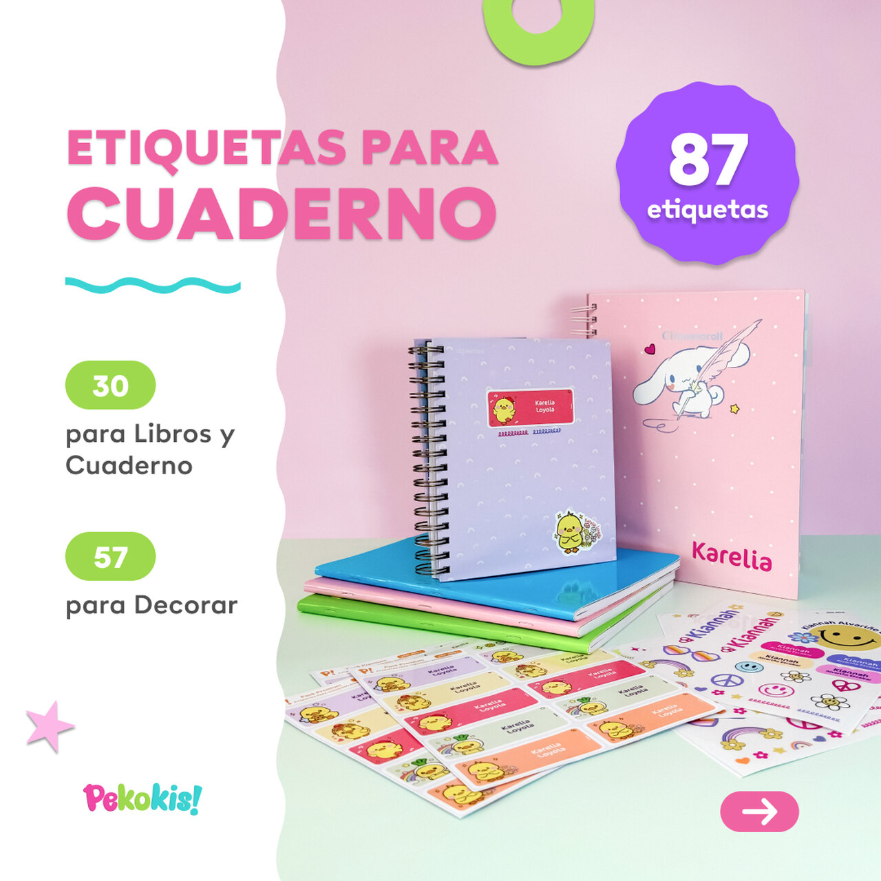 Etiquetas escolares personalizadas para cuadernos