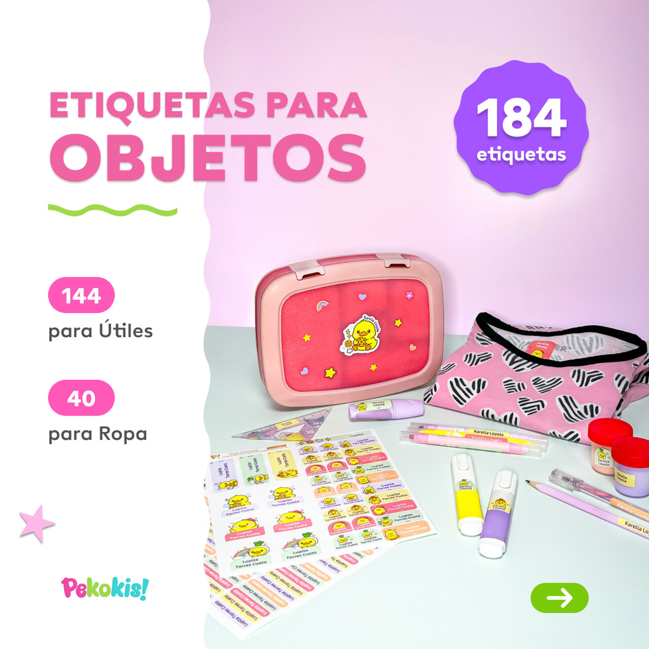 Etiquetas escolares personalizadas para útiles escolares