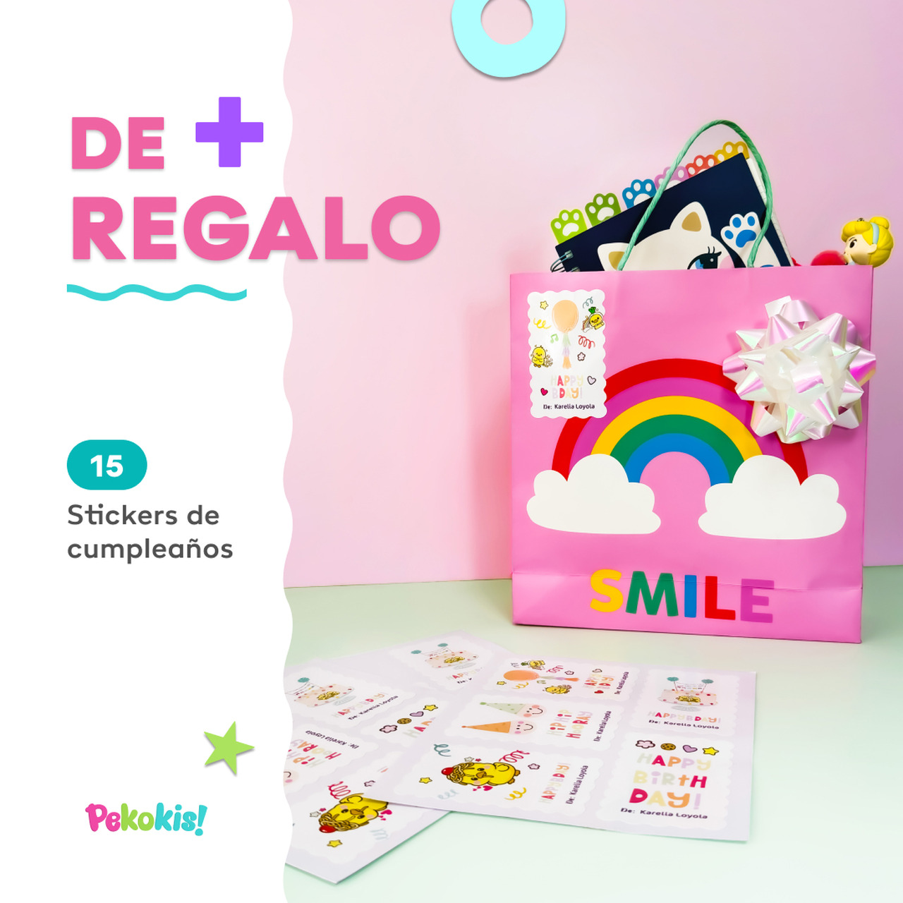 Etiquetas de cursos, abecedario y stickers para cumpleaños